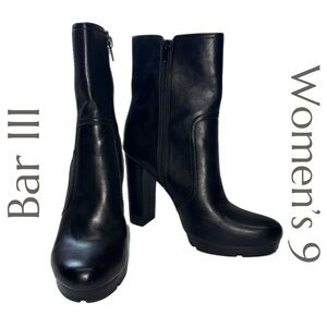 Bar III - Graciiep Black Leather High Heel Ankle Boots - Women’s 9M